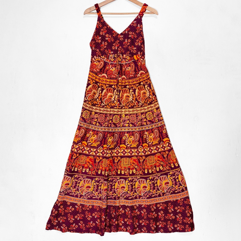 Maxi Sundress with Red & Orange Paisley Print